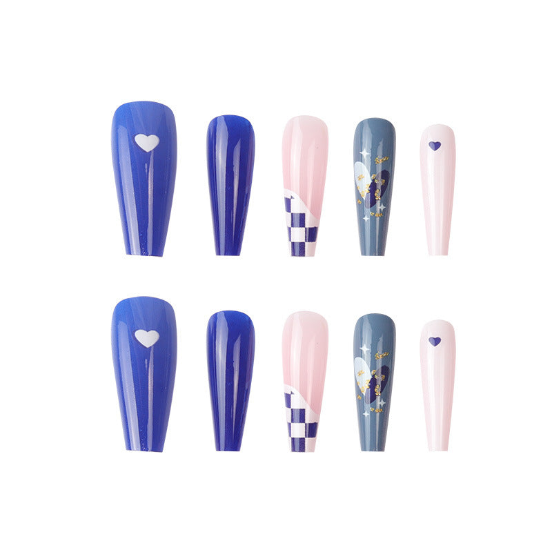 Artistic Press-On Nail Set with Geometric Patterns Kalsten