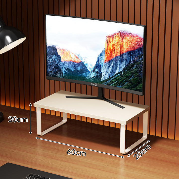 Compact Wooden Monitor Riser with Metal Frame and Under-Shelf Storage