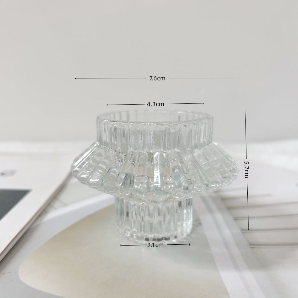 Ribbed Textured Glass Tealight Candle Holder with Flared Collar Kalsten