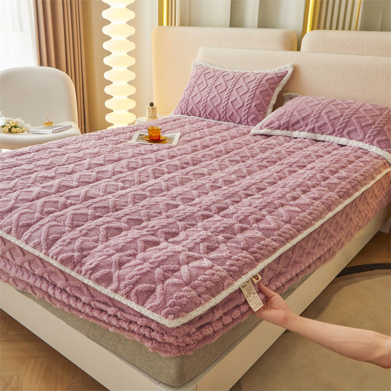 Plush Sherpa Quilted Mattress Topper With Deep-Skirt Non-Slip Fit And Embossed Cable Texture