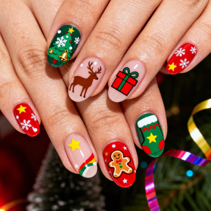 Festive Holiday Themed Press-On Nail Art Set Kalsten
