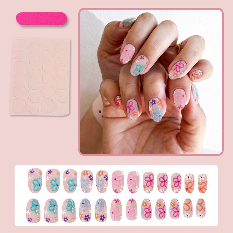 Acrylic nail set with colorful flower designs Kalsten