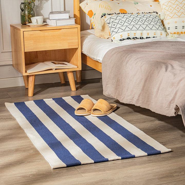 Flat woven runner for living and dining room with modern stripe pattern