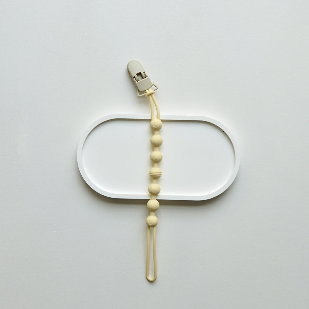 Silicone Beaded Pacifier Clip with Wooden Safety Clamp