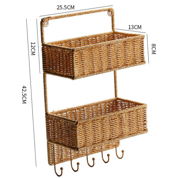 Double-Tier Woven Storage Basket with Handle Kalsten