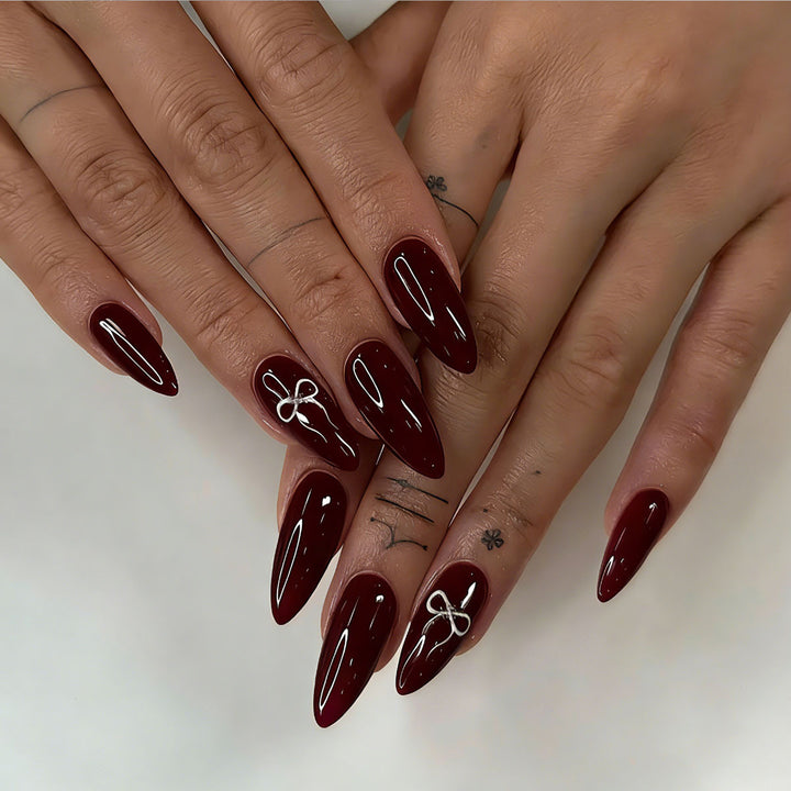 Elegant Stiletto Press-On Nails with Bow Design