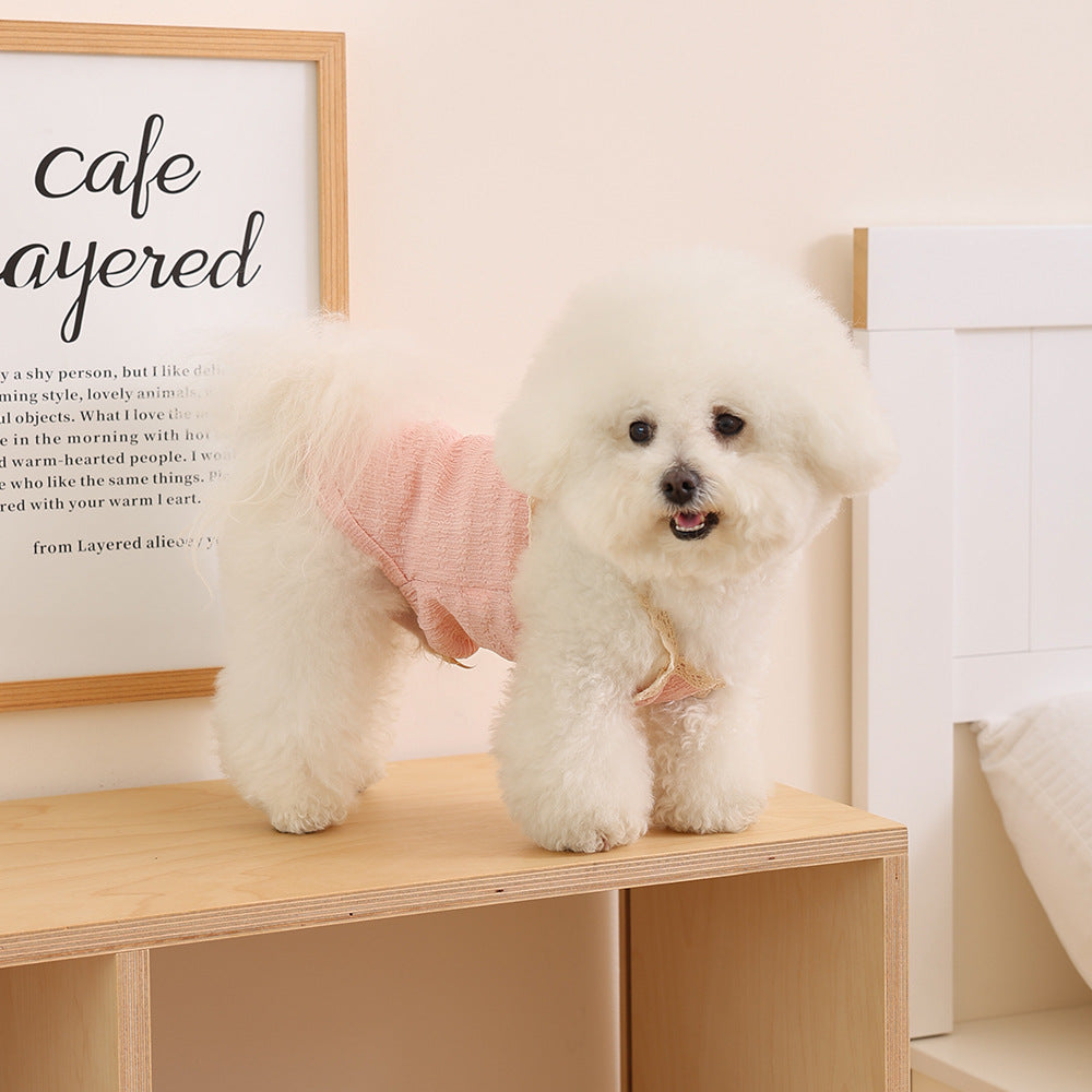 Small Dog Ribbed Lace-Trim Bodysuit Harness Tee