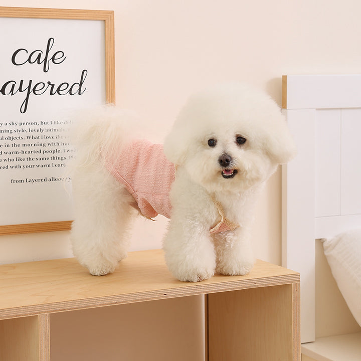 Small Dog Ribbed Lace-Trim Bodysuit Harness Tee