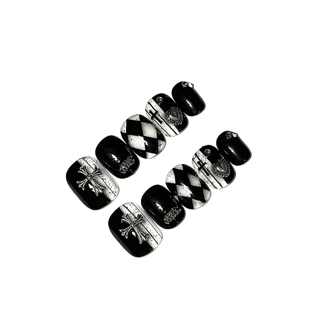 Artistic Press-On Nail Set with Gothic Motifs