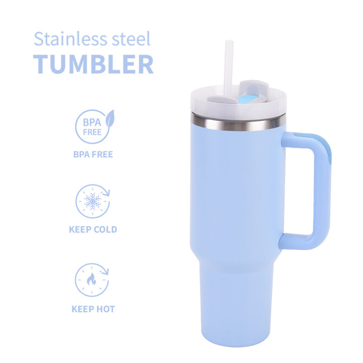 Stainless Steel Insulated Travel Tumbler With Ergonomic Handle And Bpa-Free Straw Lid