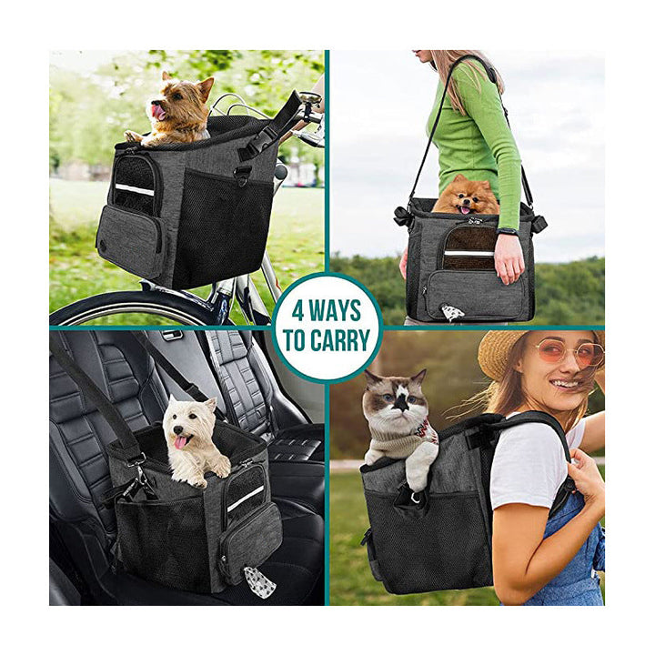 collapsible pet bicycle basket with safety tether breathable mesh and storage pockets Kalsten