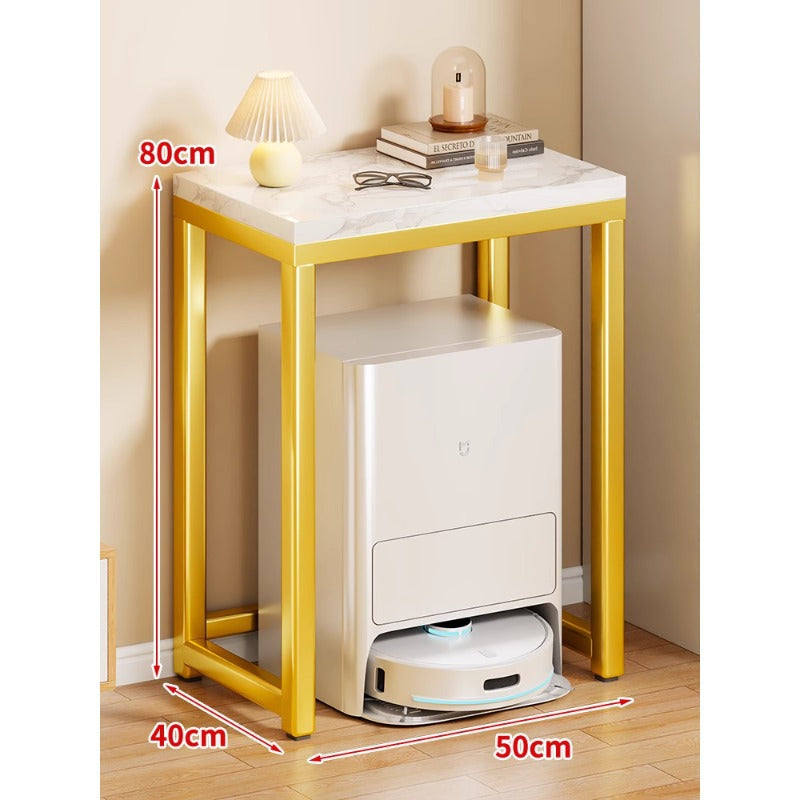 Marble Top Gold Metal Console Stand for Robot Vacuum Dock and Entryway Organizer