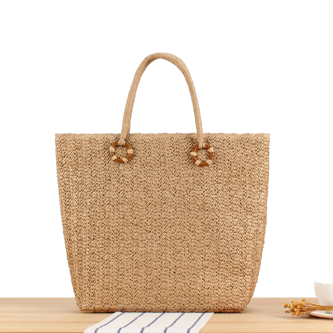 Braided beach bag with wood details Kalsten