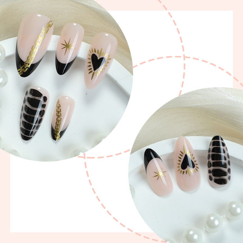 Decorative Press-On Nail Set with Artistic Heart and Star Designs kalsten