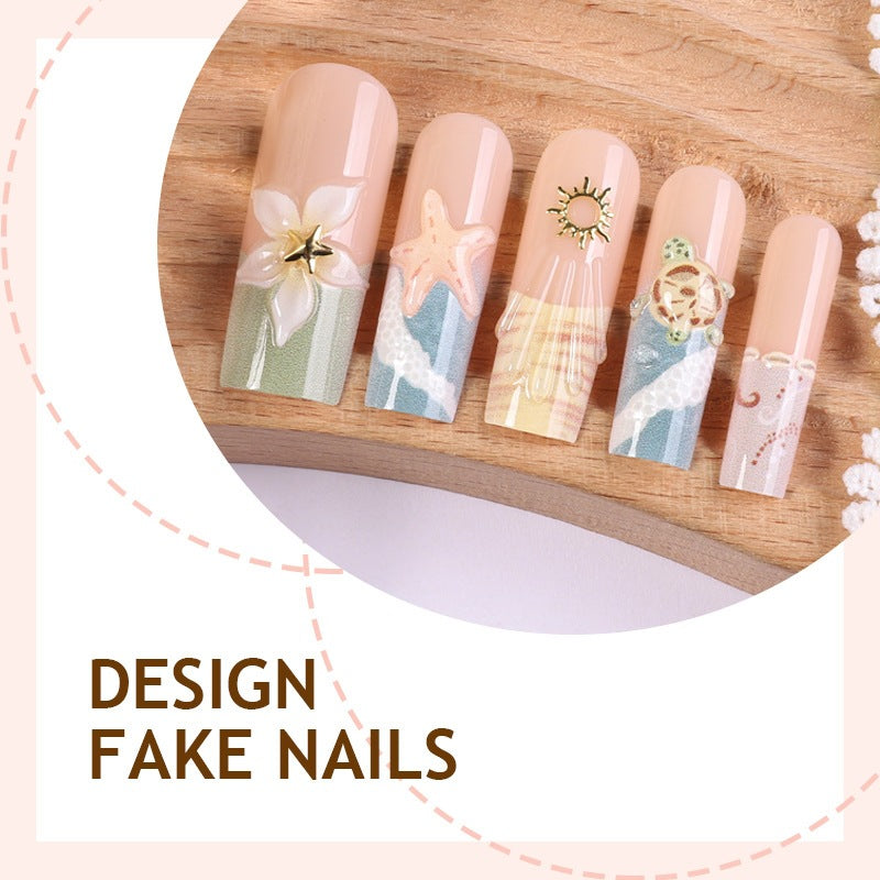 Artificial nail set with floral and maritime patterns Kalsten