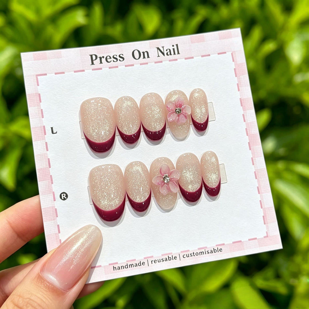 Artistic Press-On Nail Set with Floral and Patterned Designs
