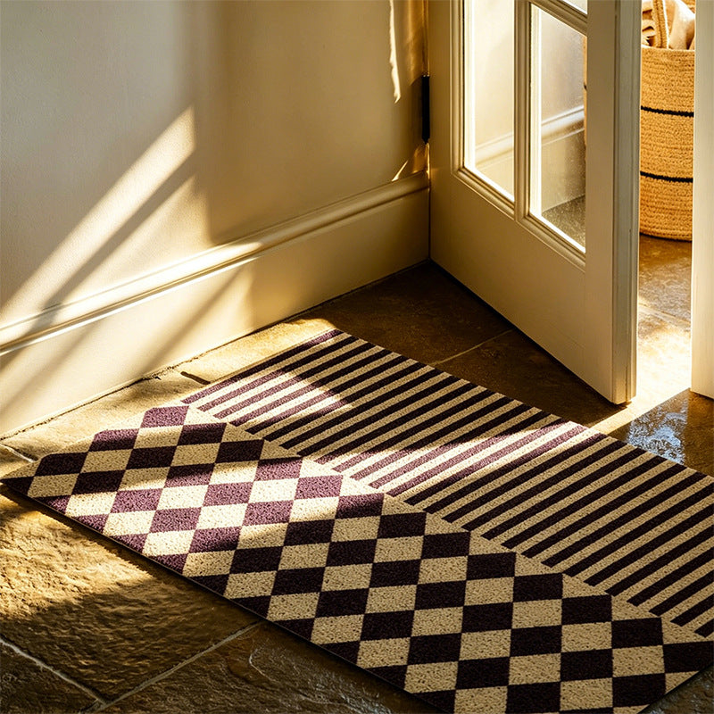 Non-slip coconut doormat with striped and diamond pattern