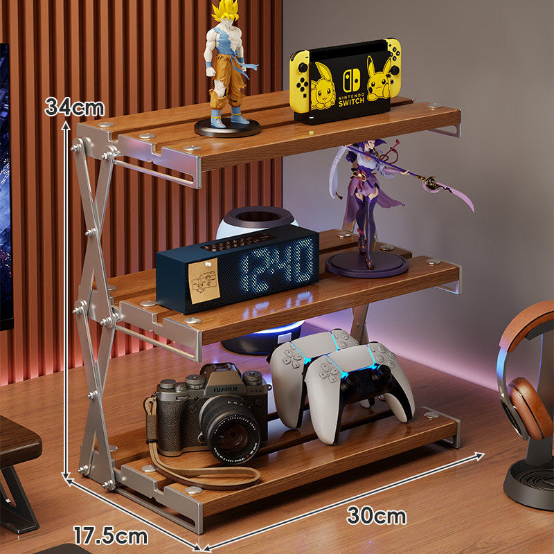 Triple-Tier Wooden Desktop Display & Gaming Controller Organizer