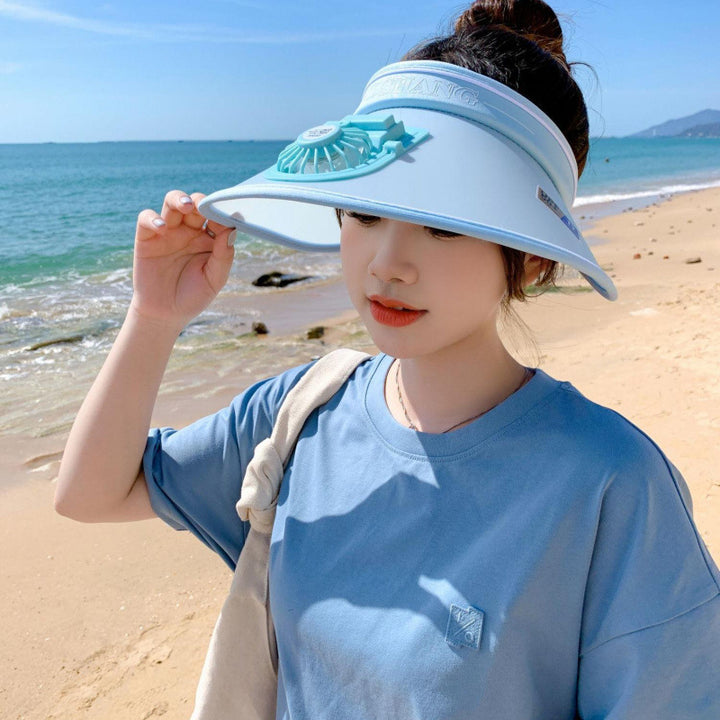 Sun protection visor with quiet rechargeable mini fan and adjustable neoprene seat Kalsten