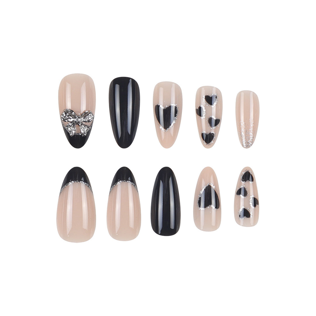 Artistic Stiletto Press-On Nails with Heart and Bow Accents Kalsten