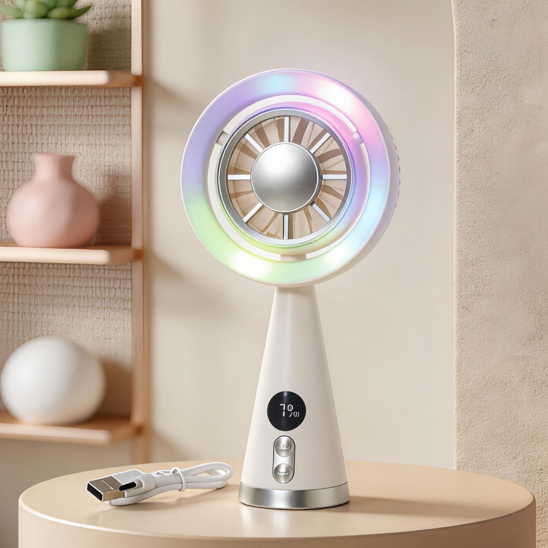 Women's Portable Mini Fan with LED Lighting and Digital Speed Display Kalsten