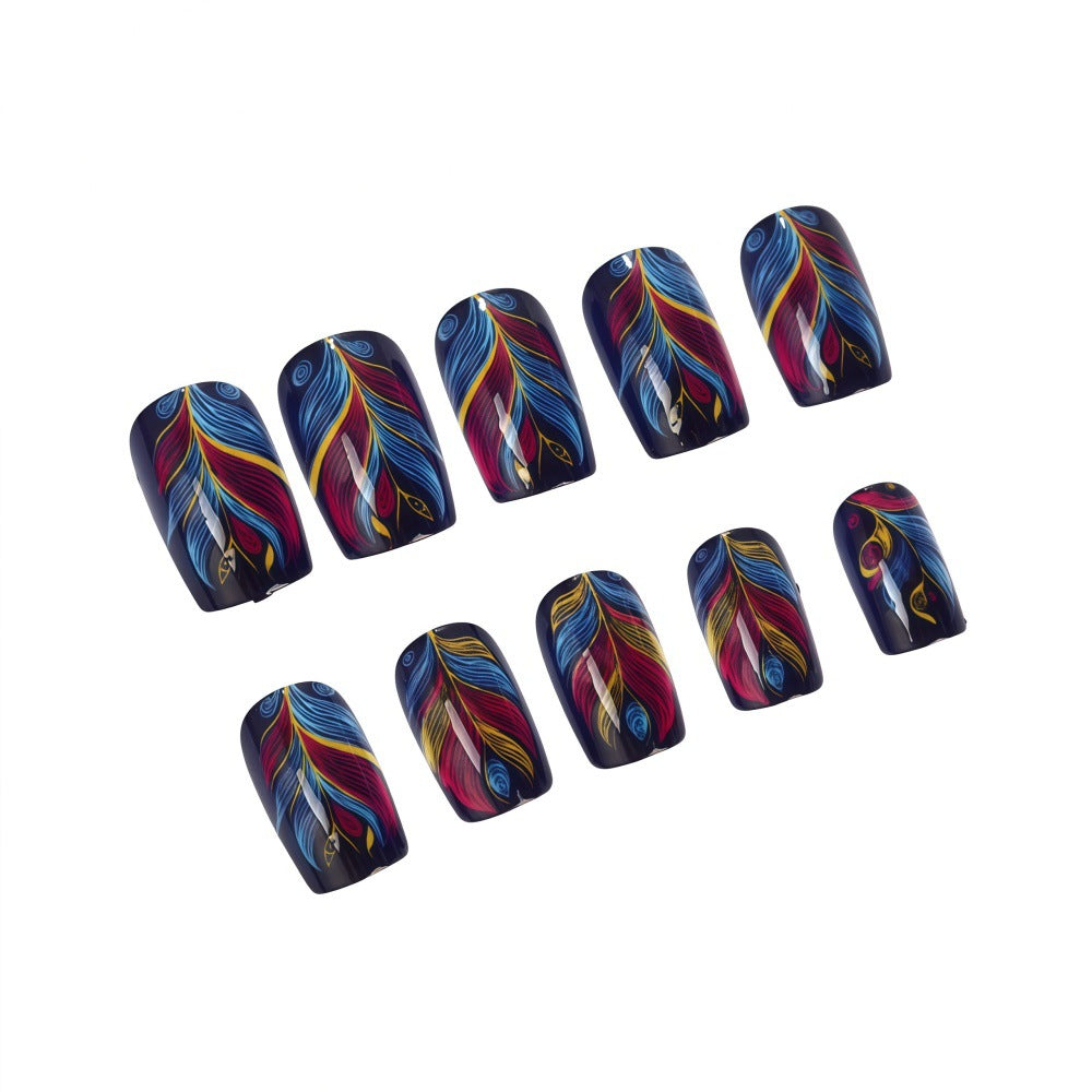 Artificial nails with colorful feather design Kalsten