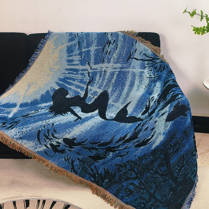 Artistic Mermaid-Themed Throw Blanket