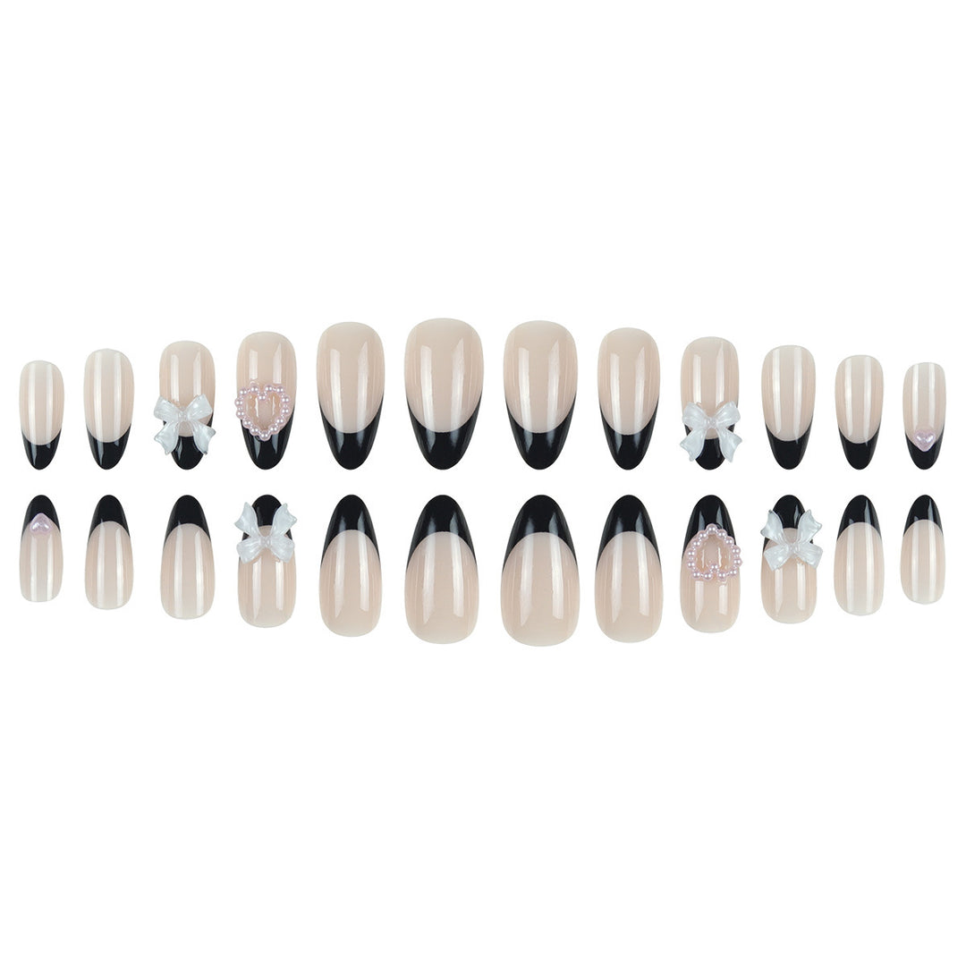 Decorative Black and Pearl-Accent Stiletto Press-On Nails Kalsten