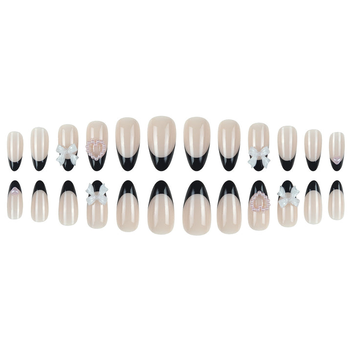 Decorative Black and Pearl-Accent Stiletto Press-On Nails Kalsten
