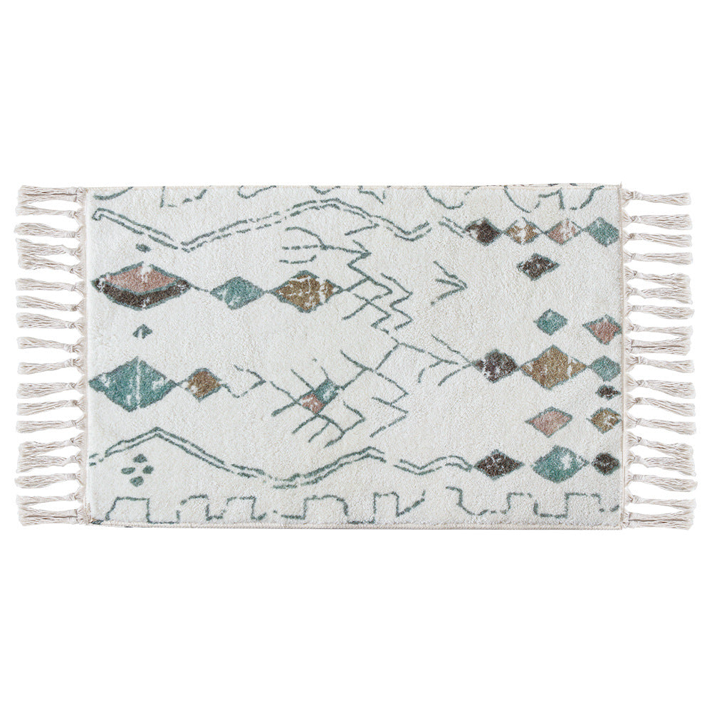 Soft cotton bathroom runner with fringes and geometric check design