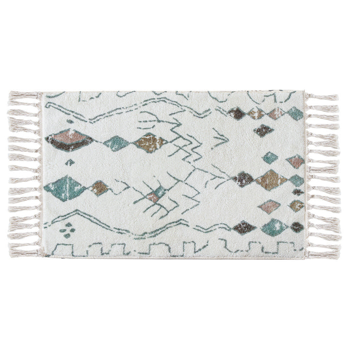 Soft cotton bathroom runner with fringes and geometric check design