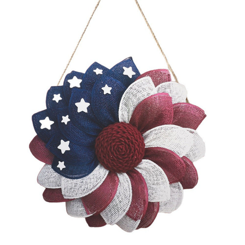 Unisex nan patriotic mesh sunflower wreath with star cutouts and rustic rope hanger Kalsten