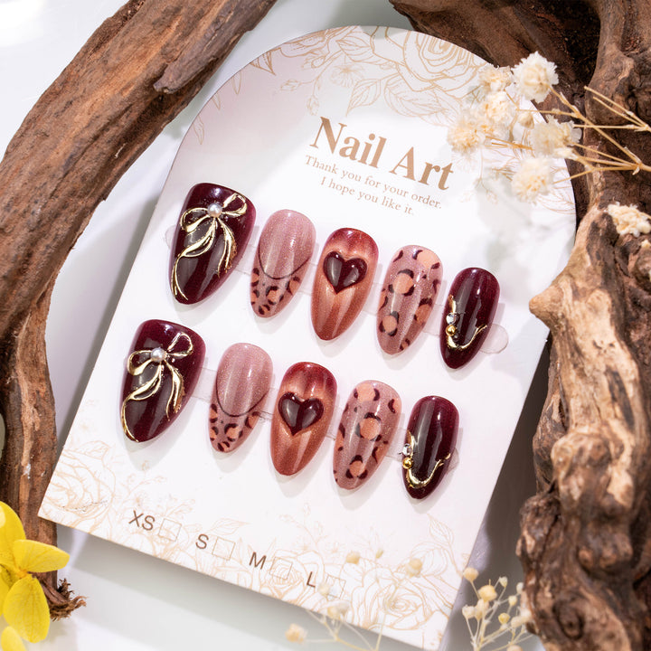 Decorative Press-On Nail Art Set with Elegant Bow Features Kalsten