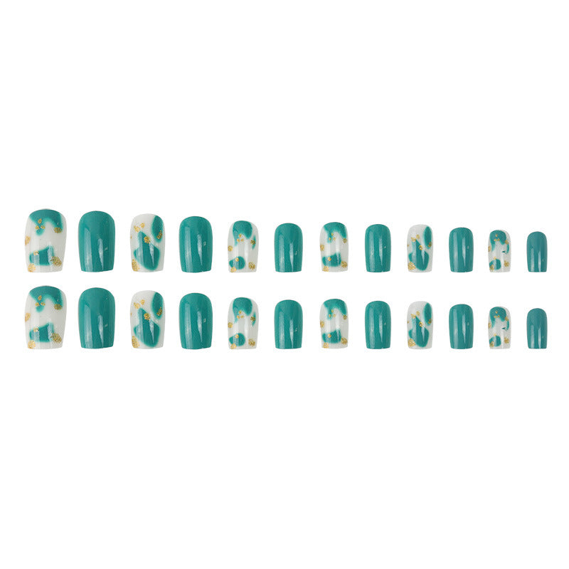 Artistic Press-On Nail Set with Floral and Gold Accent Designs Kalsten