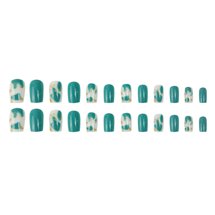 Artistic Press-On Nail Set with Floral and Gold Accent Designs Kalsten