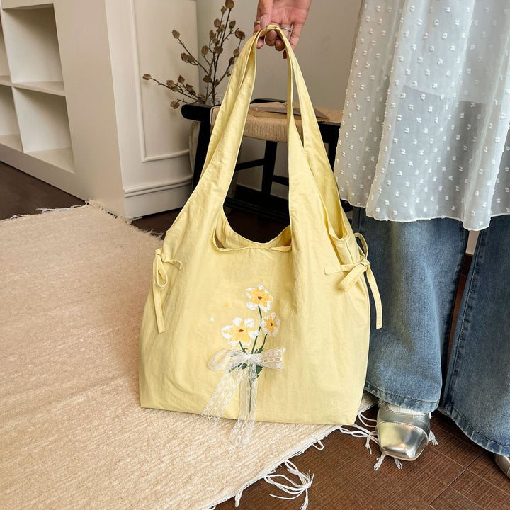 Floral Embroidered Shoulder Tote Bag