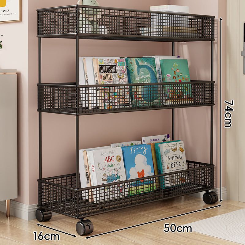 Freestanding Four‑Tier Metal Mesh Book and Display Shelf Rack