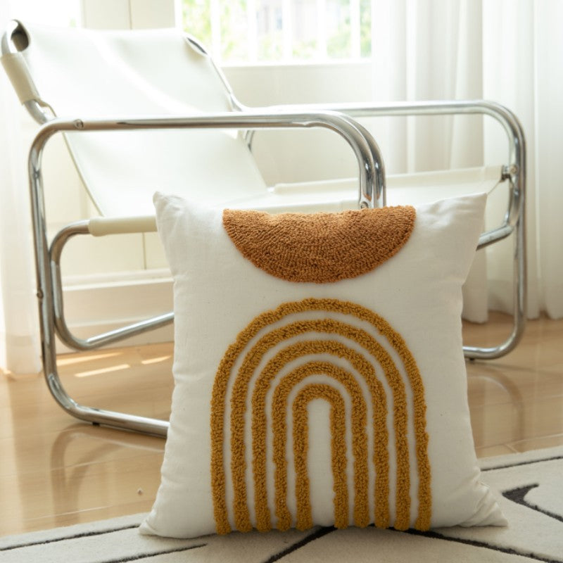 Square Textured Pom-Pom Dot Throw Pillow Cushion with Tassel Corners and Shaggy Tufted Accents