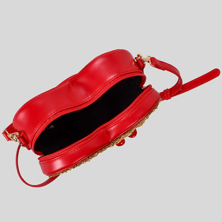 Heart-Shaped Woven Crossbody Bag