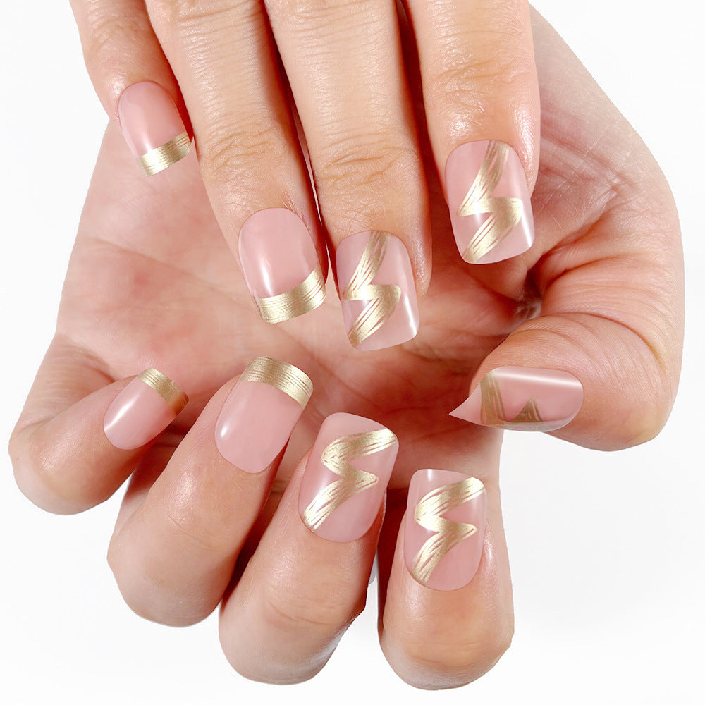 Elegant French Tip Press-On Nails with Gold Accents Kalsten