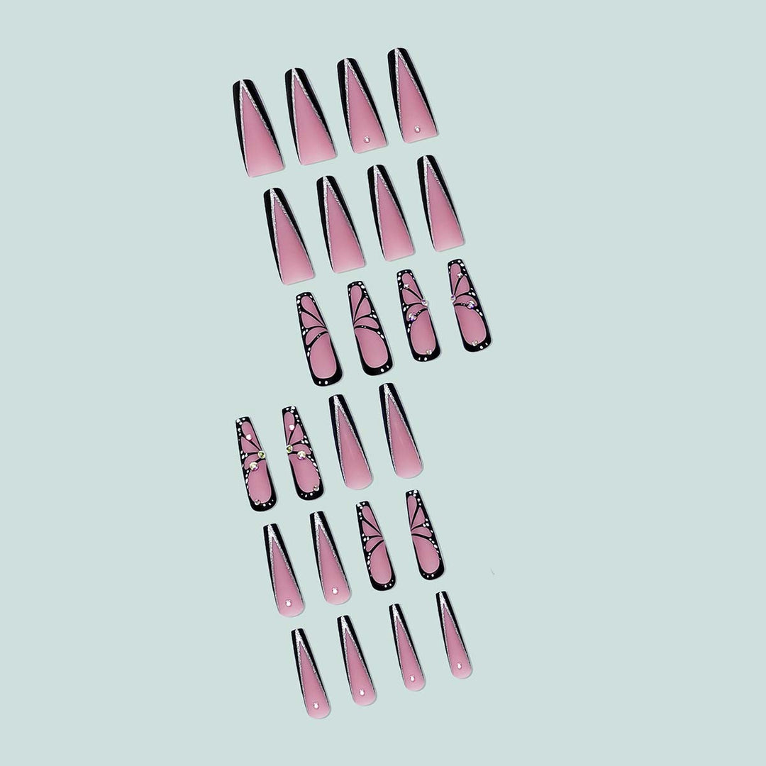 Artful stiletto artificial nails with glitter and butterfly motif Kalsten