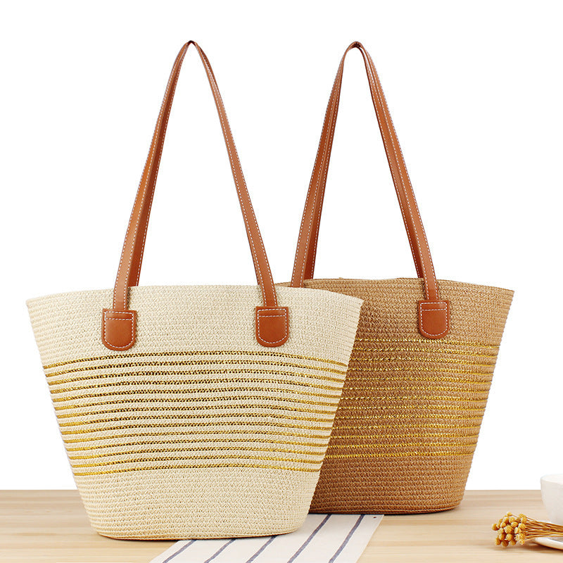 Straw bag in modern stripe look Kalsten