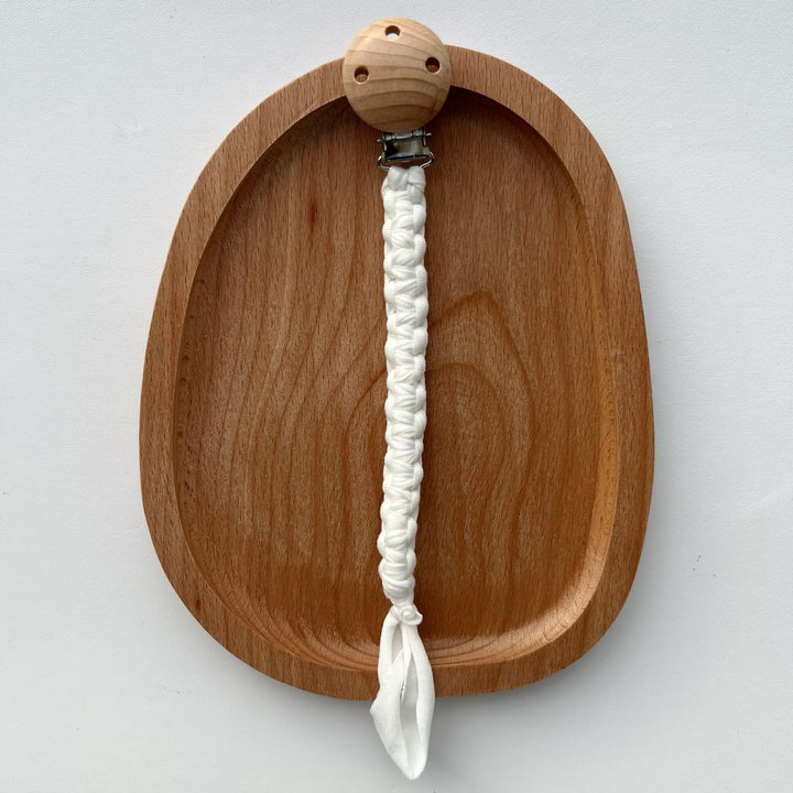 Braided Cotton Pacifier Clip with Wooden Safety Clip