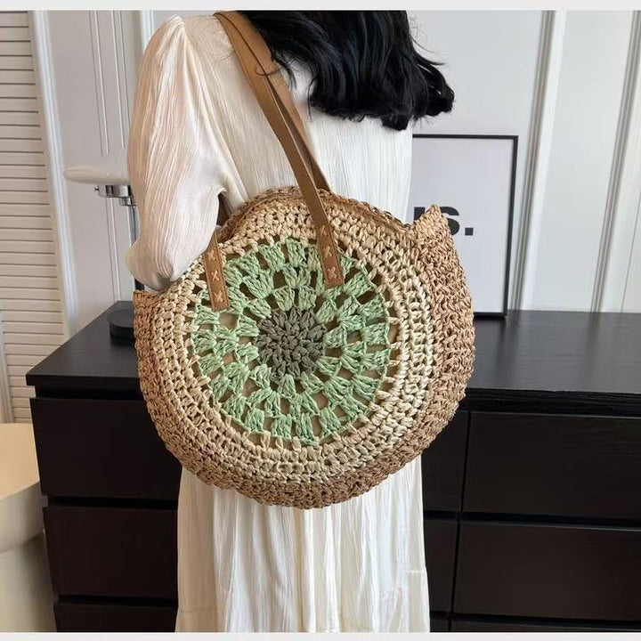 Handmade macrame shopping bag with leather accents Kalsten