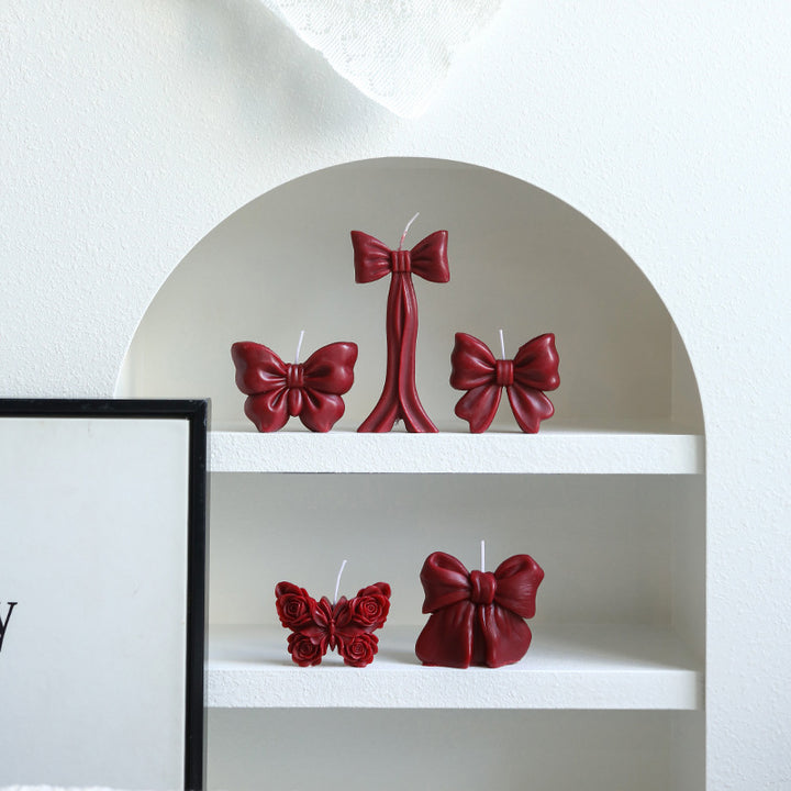Sculpted Bow-Shaped Decorative Soy Wax Candle with Cotton Wick