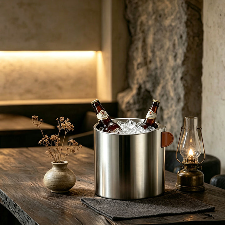 Stainless Steel Coffee Cup with Leather Handle