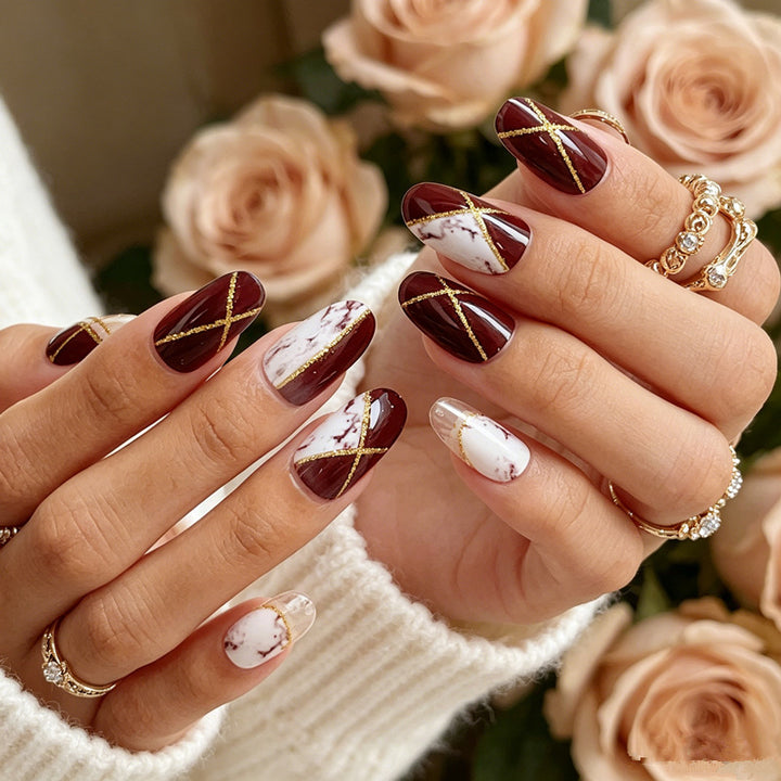 Marble Effect Press-On Nail Set