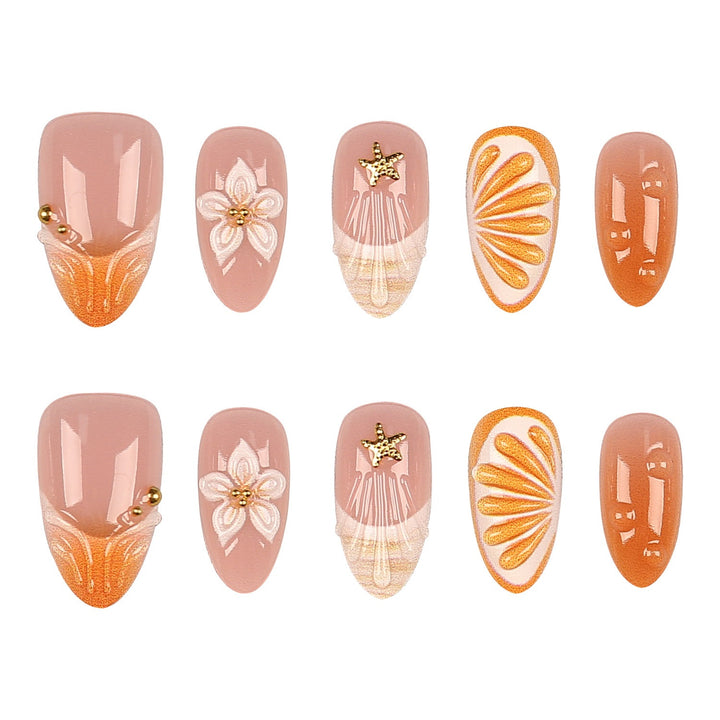 Artistic Press-On Nail Art Set with Botanical Accents