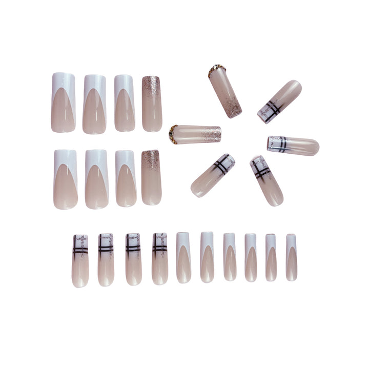 Decorative Long Coffin Nail Extensions with Glitter Accents Kalsten