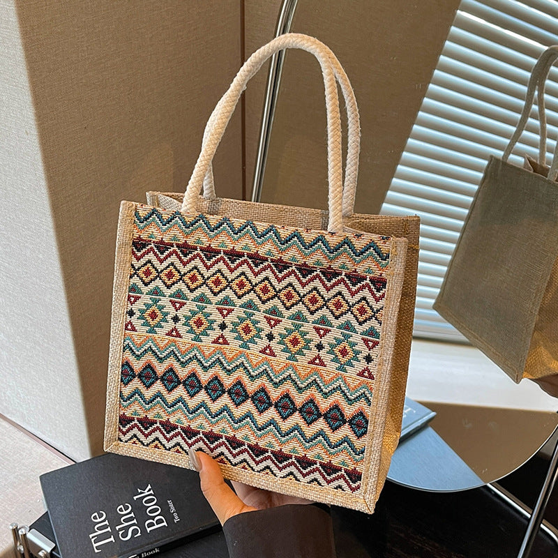 Ethnic Patterned Woven Tote Bag